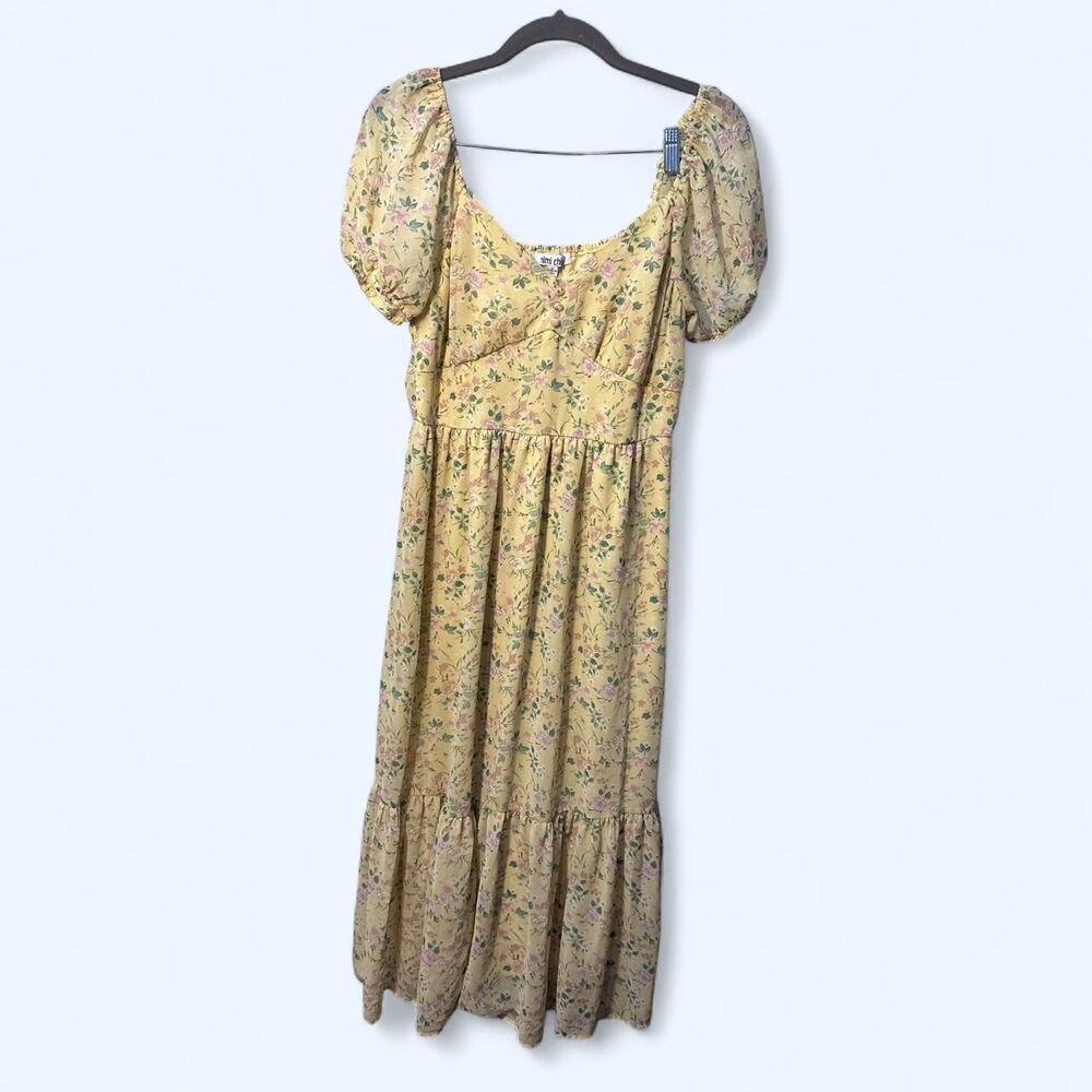 mimi chica Butter Yellow Floral Milkmaid Sweetheart Neckline Sundress Size M